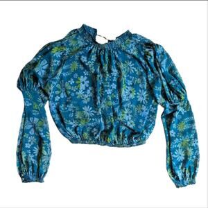 Free People Clarissa Smocked Long Sleeve Floral Chiffon Swiss Dot Blouse Top